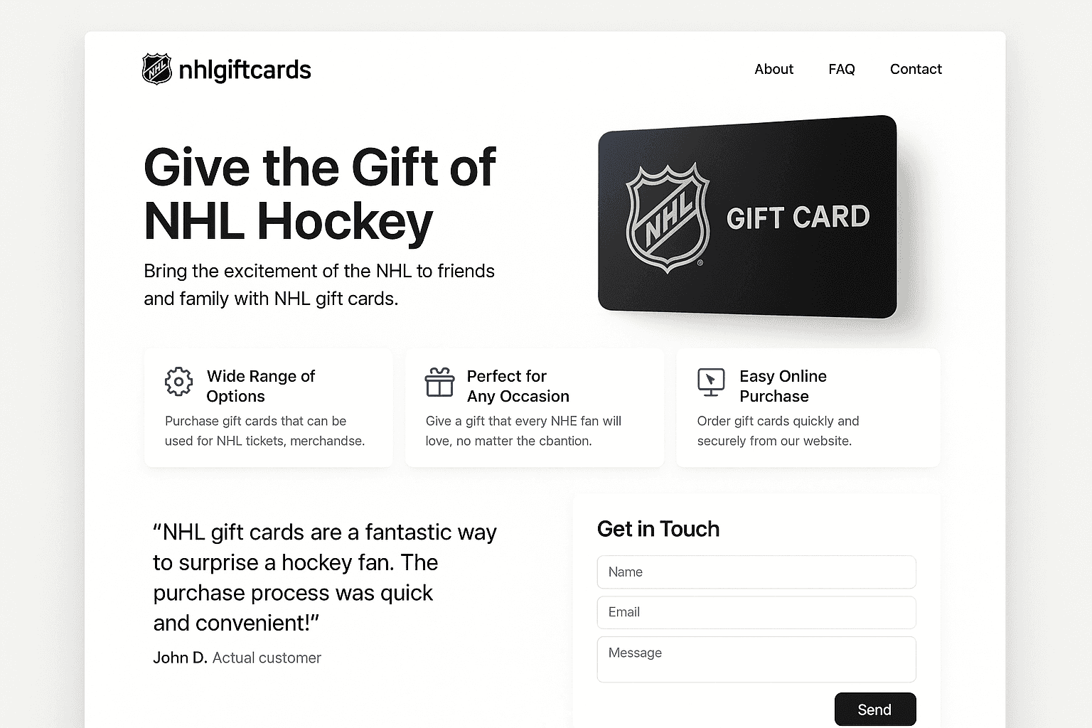 nhlgiftcards.com website mockup